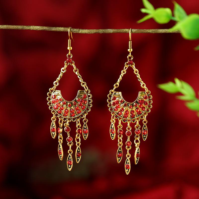 Retro crystal long fringed earrings Bohemian ethnic style personality temperament earrings Women's vacation earrings