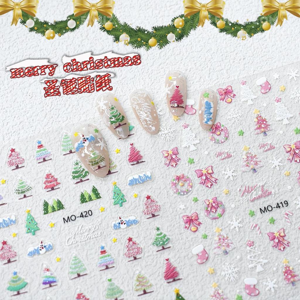 White Snowflake & Santa Claus Sock Nail Stickers: Xmas Decals with Bow and Snowman Ornaments