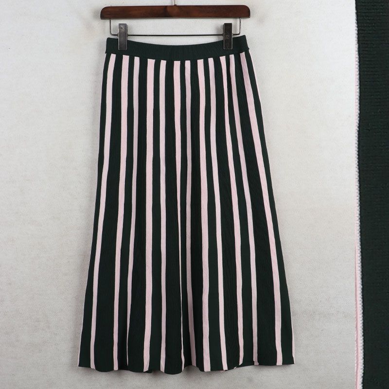 

Fall Sunshine House New Arrival Domestic Counter European **Home Stripes Women s Knitted Skirts A- line Skirt High Waist Slim Looking Stripes color S: Waist 64-74