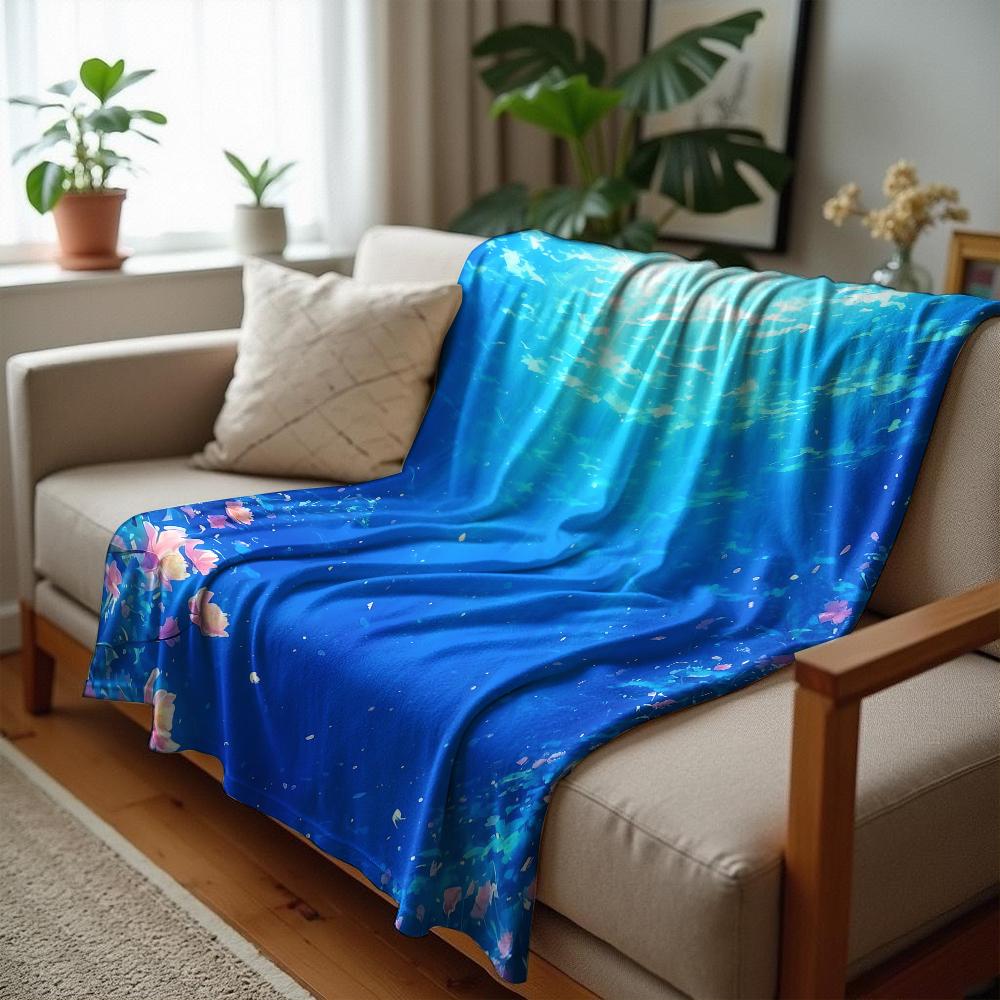 Two Tone Stripe Pink Bloom Soft Flannel Blanket Breathable Warm Throw for Office Car Sofa Kids Room Birthday Xmas Gift