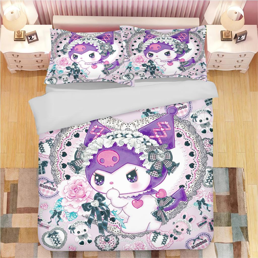 Sanrio Series Kuromi Duvet Bedding Set for Children King Size Luxury Cover 100% Polyester 3-Piece Christmas Gifts Home Decor