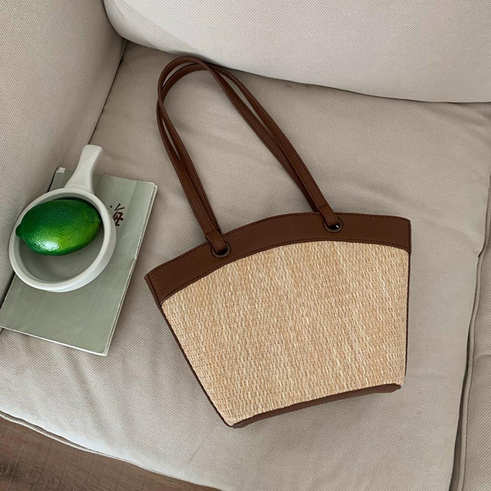 Women Straw Woven Tote Bag Weaving Shoulder Bag Large Capacity Summer Braided Beach Bags Patchwork Vintage for Party Vacation