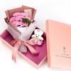 Valentine's Day Flower Bouquet with Bear And Gift Box 7 Scented Soap Flowers Artificial Rose Carnation Bouquet for