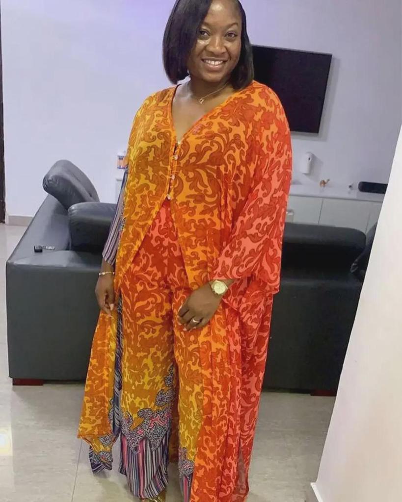 Set burky a volných kalhot z šifonu s digitálním potiskem pro africké ženy