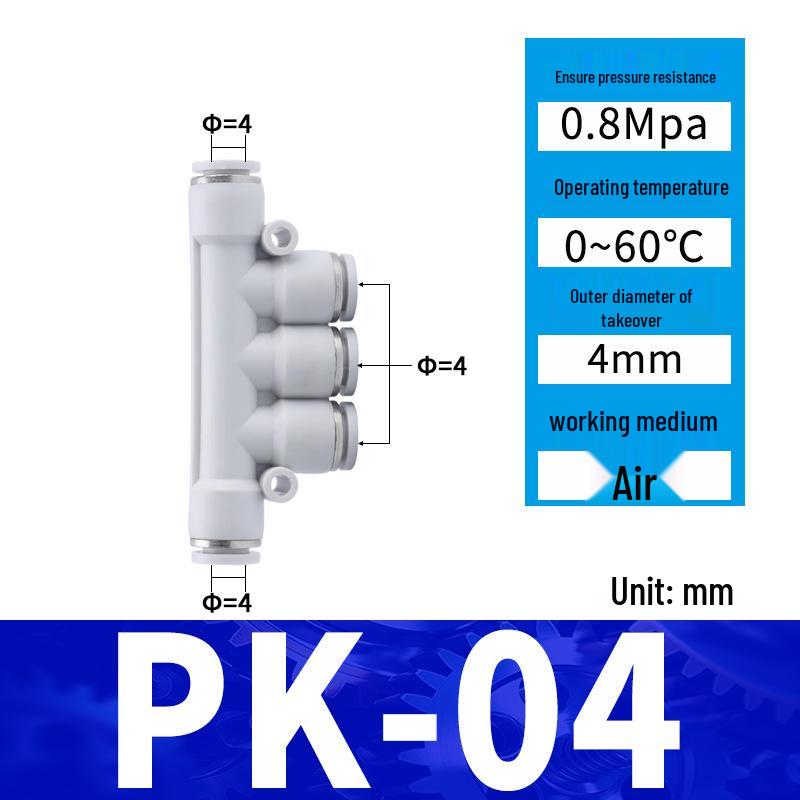 Pneumatic Nylon Air Hose Quick Connect Fittings: PU Straight, PY 5-Way, Cross 4-Way, PZA 3-Way, PE Connector with White/Blue Cap