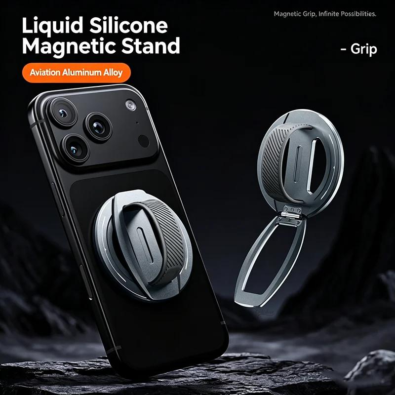 For Magsafe Magnetic Phone Ring Holder For iPhone 12 13 14 15 16 17 18 Series Aluminum Alloy Foldable Silicone Finger Kickstand