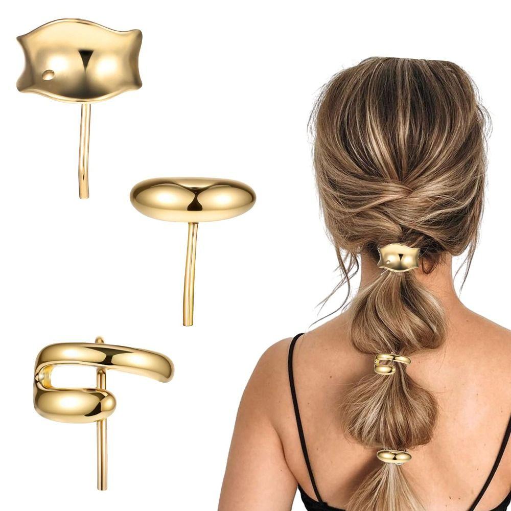 3Pcs Gold Gold Hair Cuffs 1 Inch Long Hair Ponytail Hair Accessories Ponytail Cuff  for Women