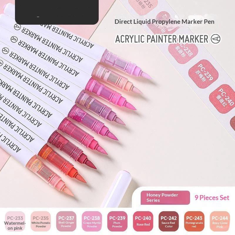 Acrylfarbe Marker Set 9 Stück 9 Farben Direkte Flüssigkeit Schnell Trocknend Wasserdicht für DIY Outdoor Graffiti Innen Heimdekoration Basteln