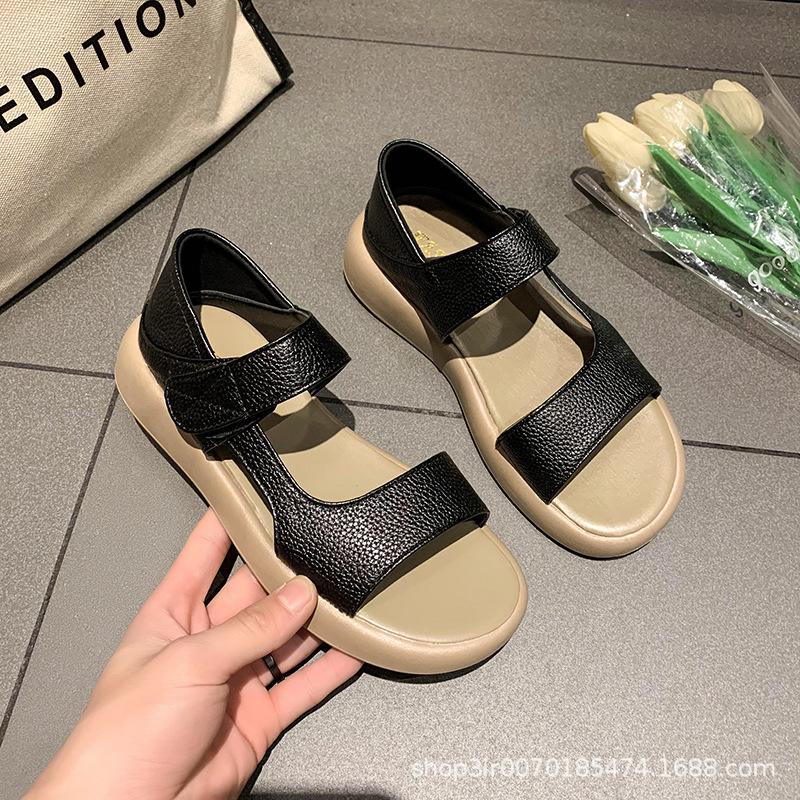 Large size Velcro sandals women's summer new thick-soled round head cool slippers fairy wind beach sandals