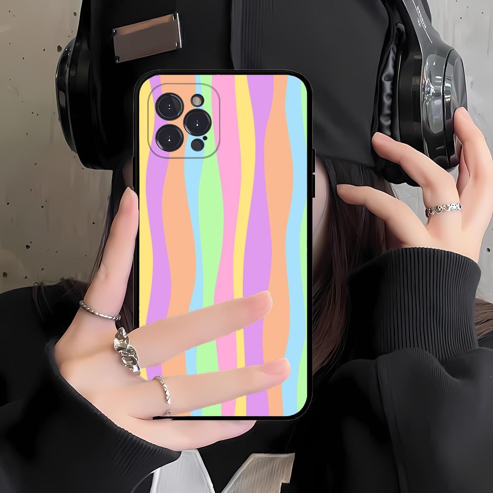 Colorful Rainbow Stripe Phone Case Silicone Soft for iphone 16 15 14 13 12 11 Pro Mini XS MAX Plus X Cover