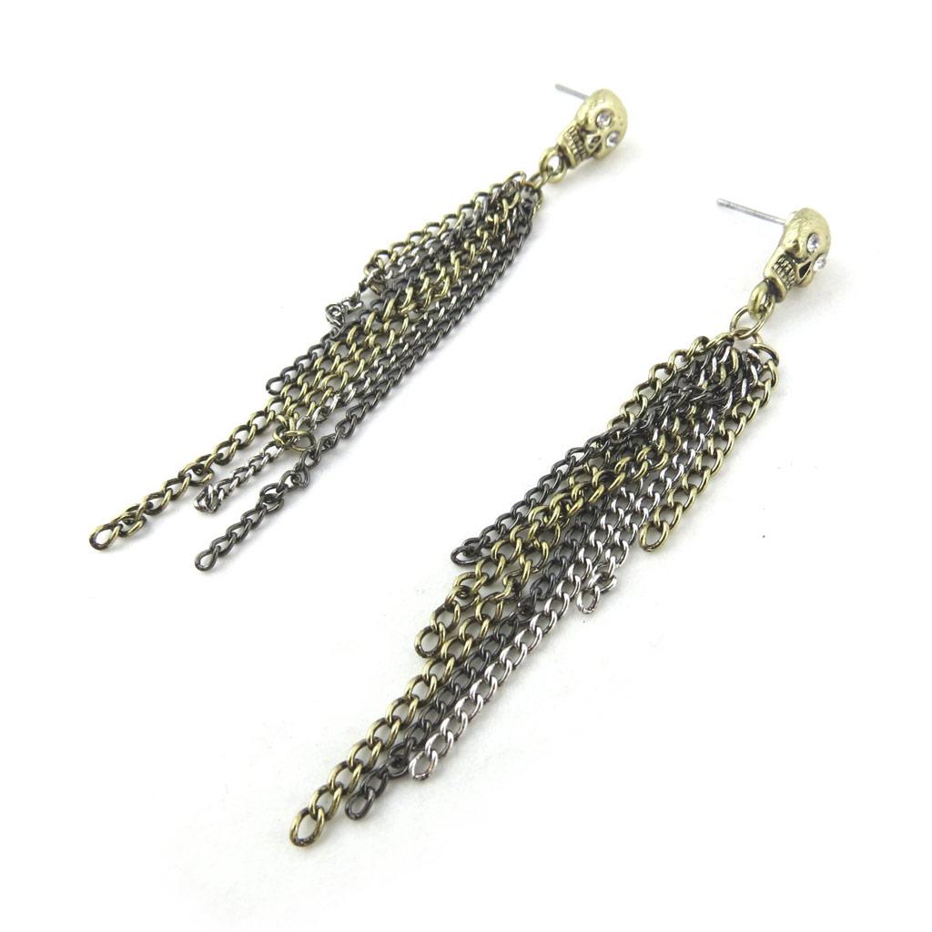 Les Trésors De Lily [N0993] - Designer-Ohrringe 'Totenkopf' gealtert goldfarben