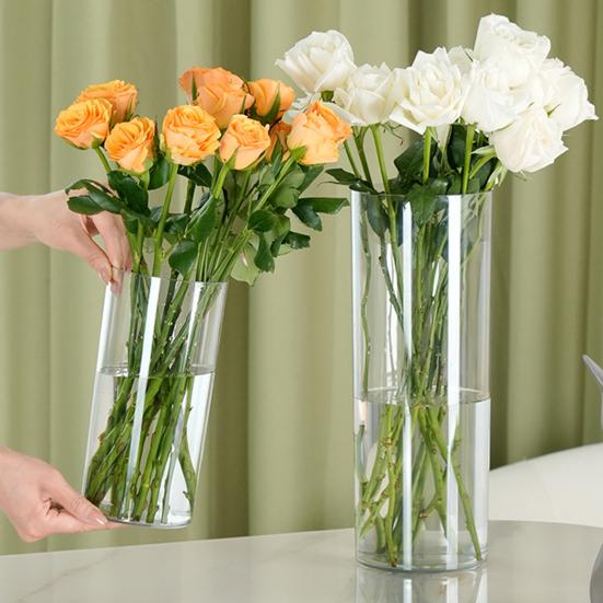 Klar blomster vase til borddekorationer Knusesikker Høj Cylinder Plastik Vase til Bryllupsbegivenhed Hjemmekontor Borddekoration