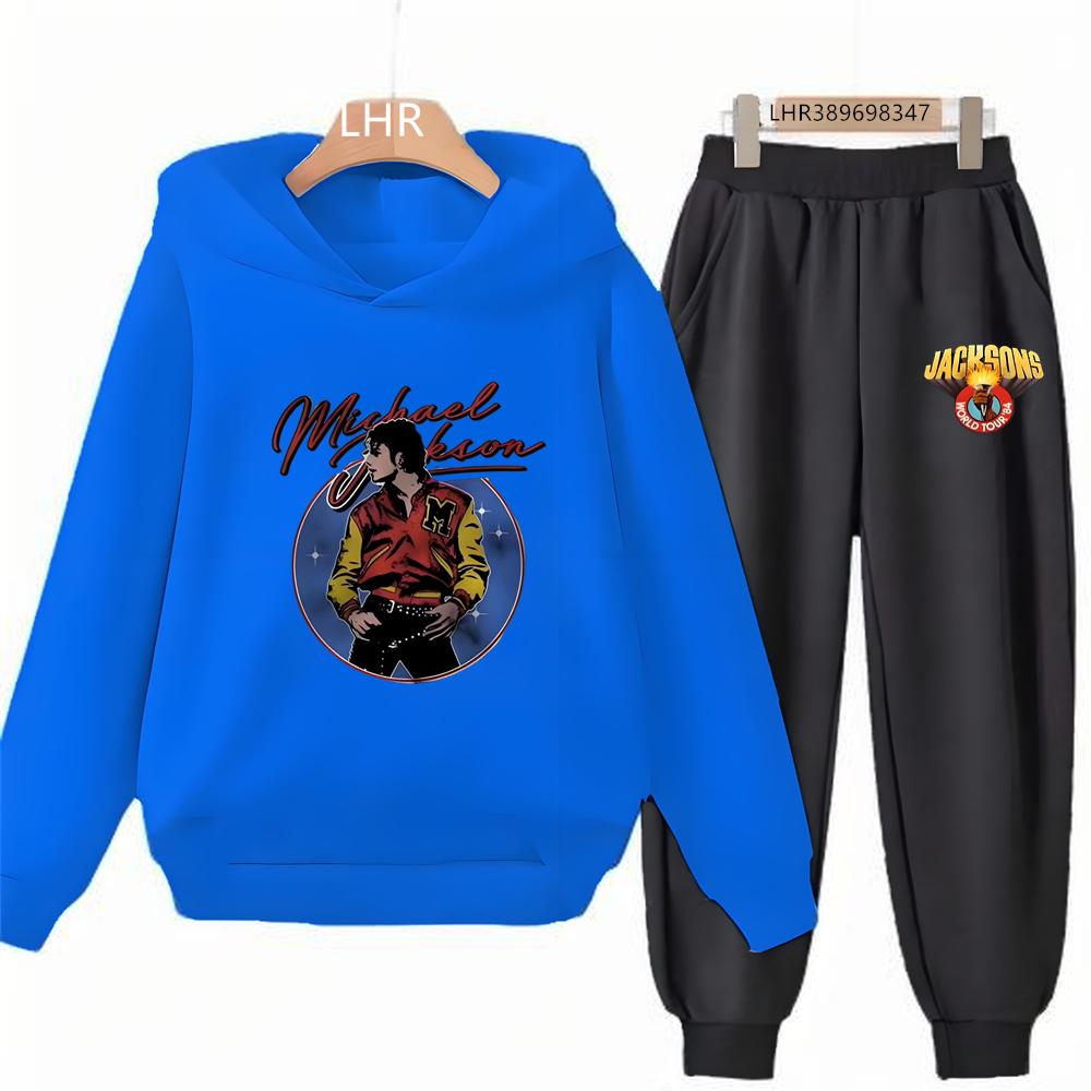 Black Michael Jackson Print Kids Hoodie Black Boy Girl Pink Clothing Casual Coat Top+Trousers Child Outdoors Set Autumn