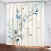 2PCS Digital Printed Curtains, Golden Branch Blue Leaf Luxury Botanical Contrast, Home Decor Style for Living Room Bedroom Decor