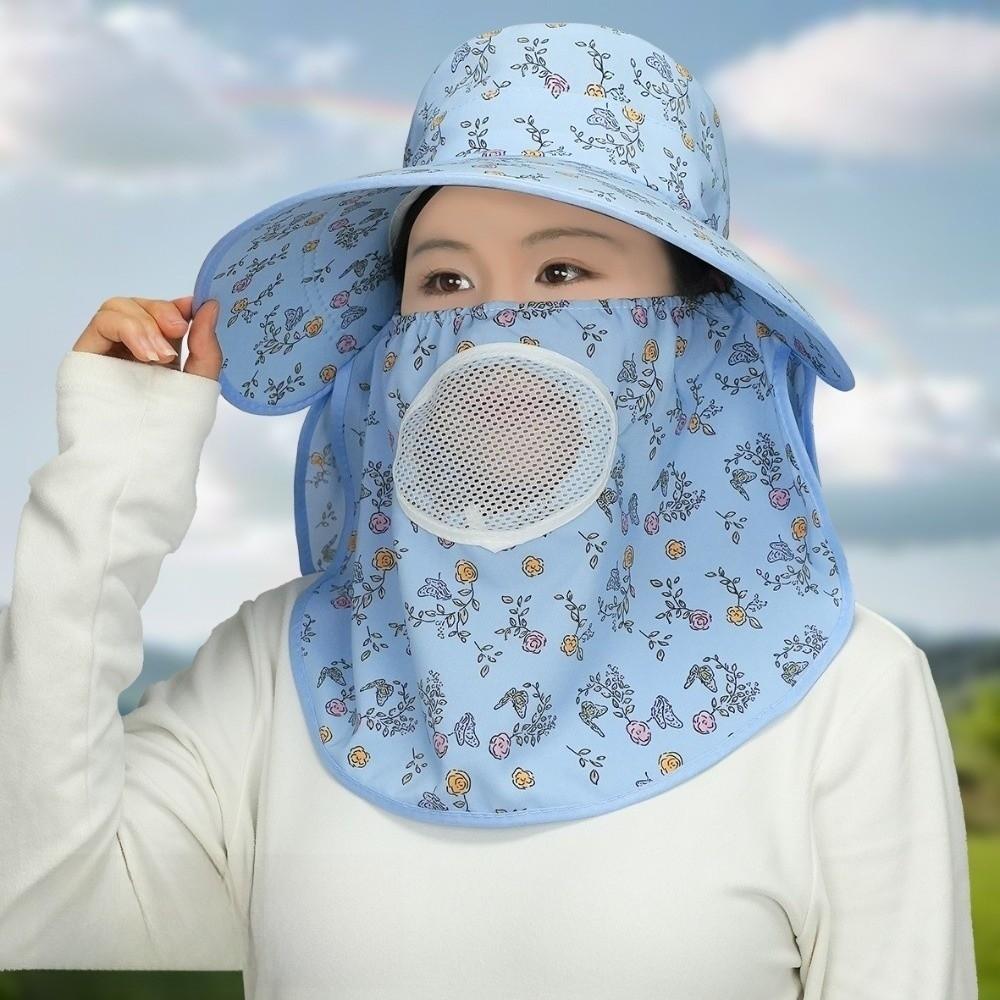 Floral Picking Tea Hat With Mask Neck Protection Hat Retro Sunshade Shawl Cap  Travel