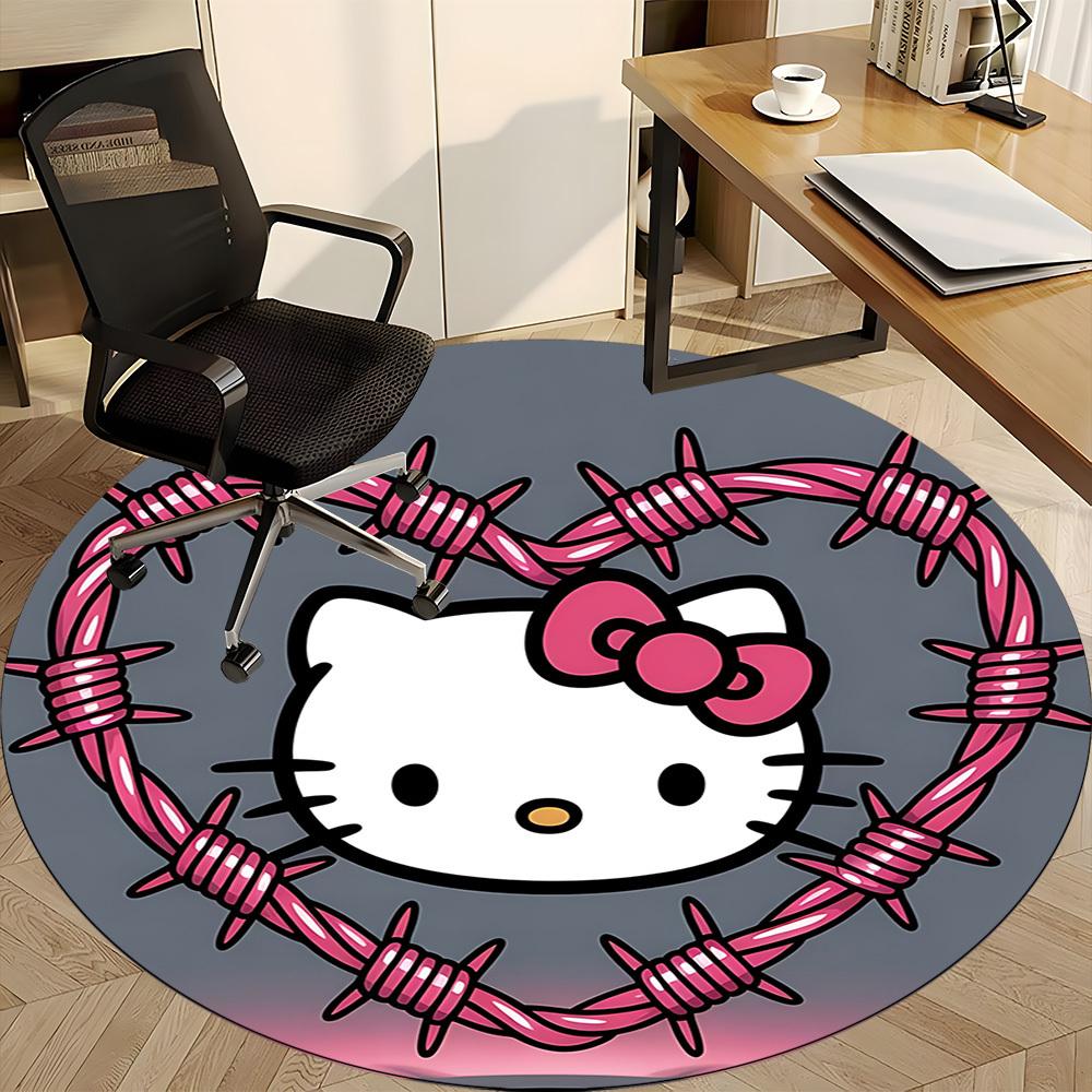 1pc Hello Kitty Chair Carpet for Office Non Slip, Machine Washable Rug for Office, Room Holiday Decor for Christmas, Birthday Polyester