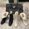 Comfortable Thiened Winter Velvet Lined Women's Boots Korean High Heel Side Zipper Faion Slim Boots Square Head Cotton Snow Boot