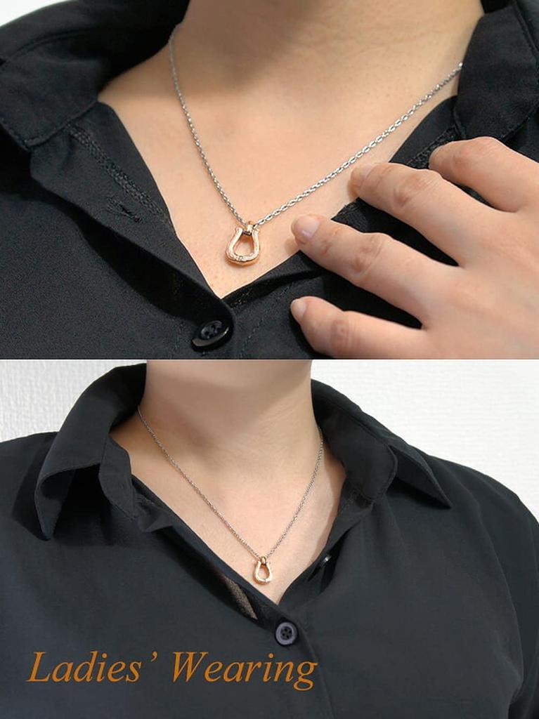 [Sepia] Special Edition Hawaiian Horseshoe Natural Diamond Stainless Steel Necklace (Pink Gold) for Women, Suitable for Allergy-Friendly