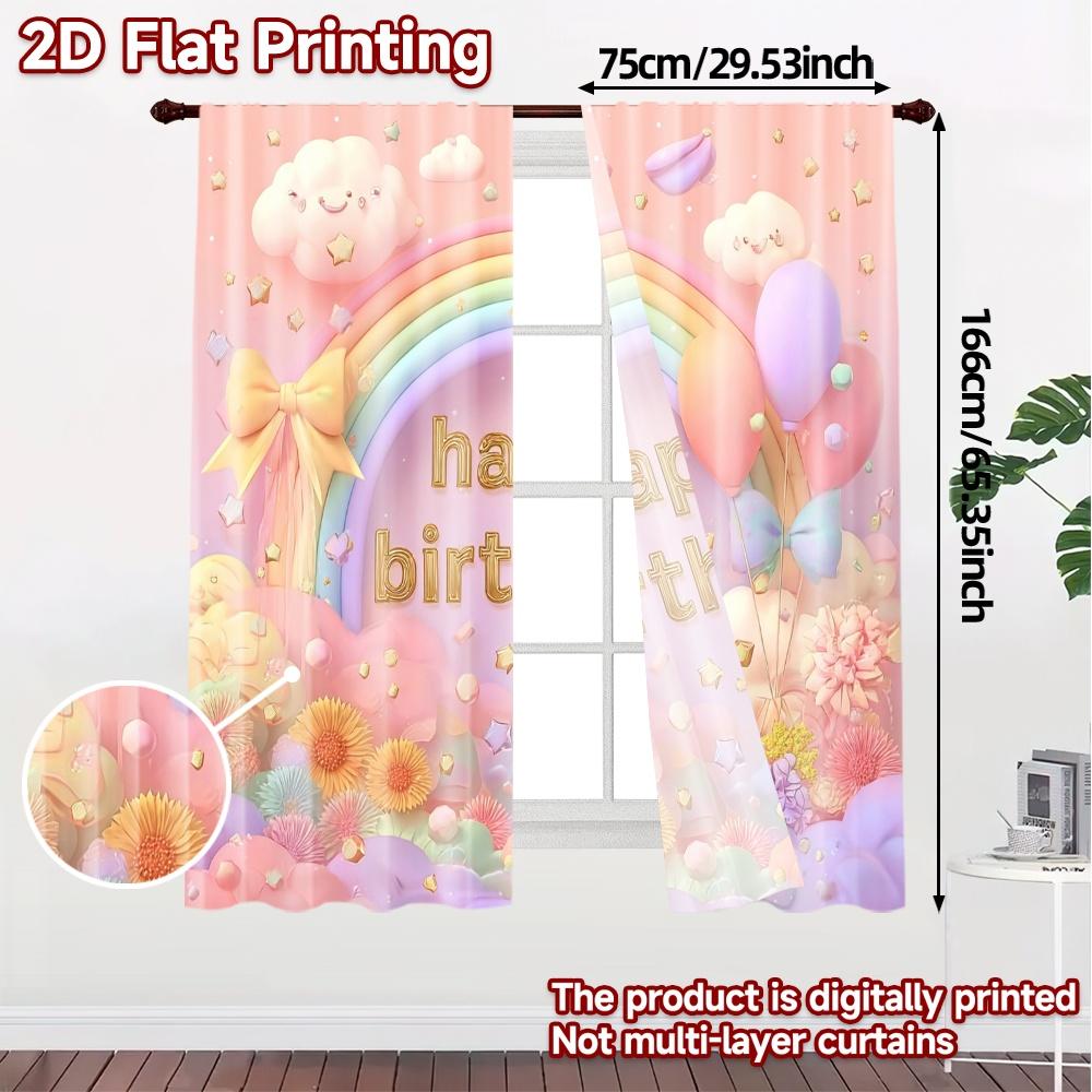 Set Of 2 Flat Printing Curtains Without Rod Birthday Bliss Chic Print Versatile Fabric Decorations Inside Made Polyester