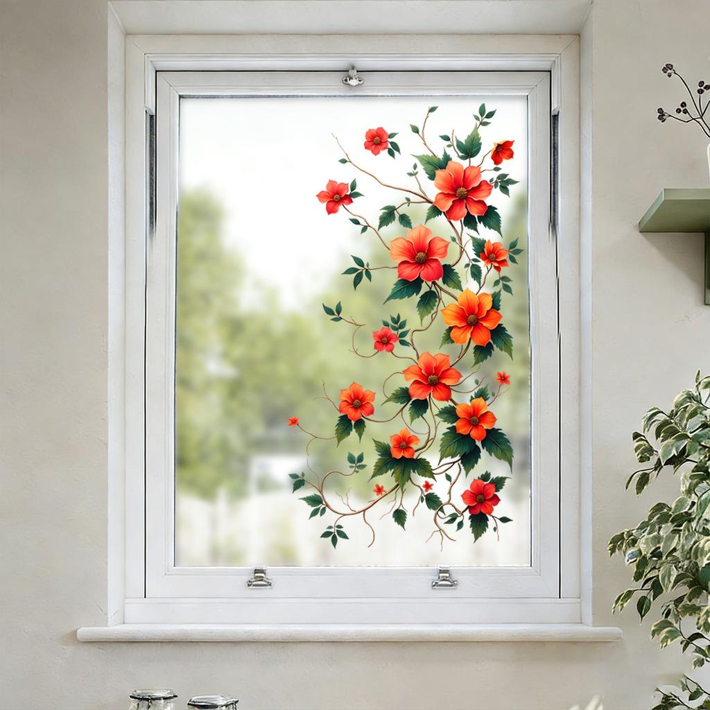 Rote Blume-förmige Glasaufkleberfolie zur Dekoration von Schlafzimmer-, Wohnzimmer- und Balkon-Glasfenstern