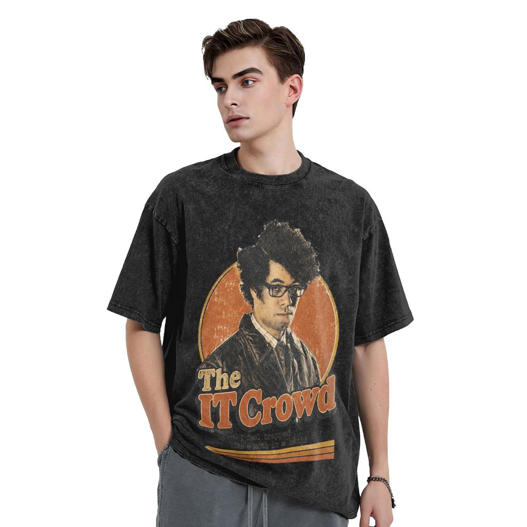 Washed T Shirt The IT Crowd Moss Trapped! Hip Hop T-Shirts Harajuku Streetwear 100% Cotton Graphic Printed Tops Tees Men Women
