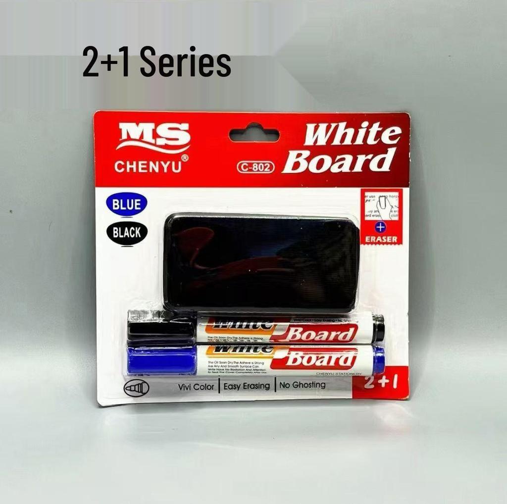Four-Color Whiteboard Marker Set with Built-In Erasers for Meetings and Teaching.
