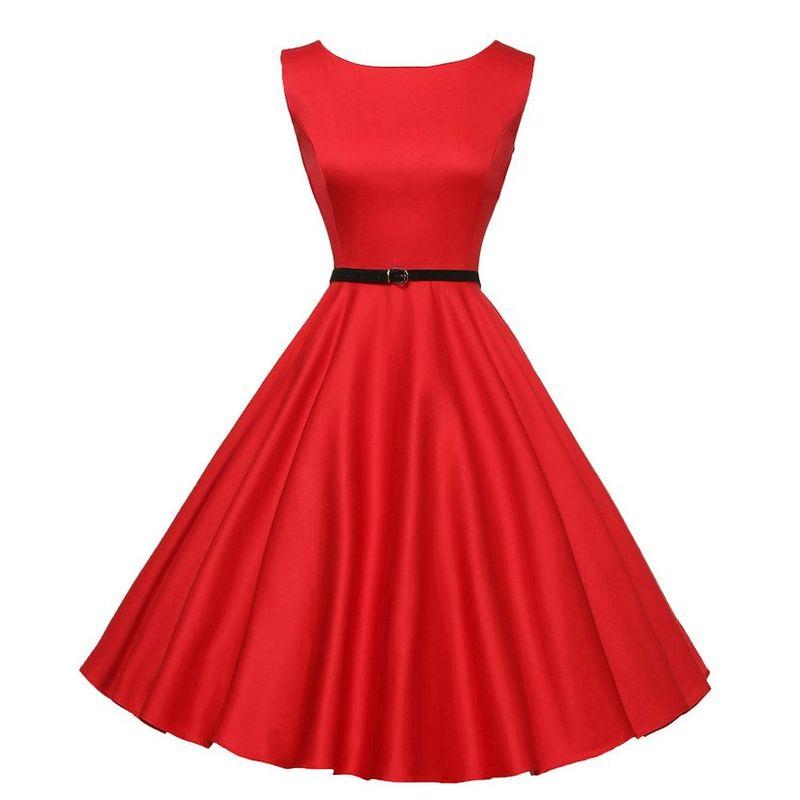 

S50 Spring and Summer Sleeveless Vintage Belt Large Swing Skirt Red S