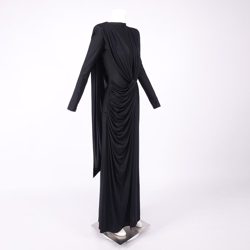 White High-Neck Long-Sleeve Formal Dress with Artistic Chest Decoration