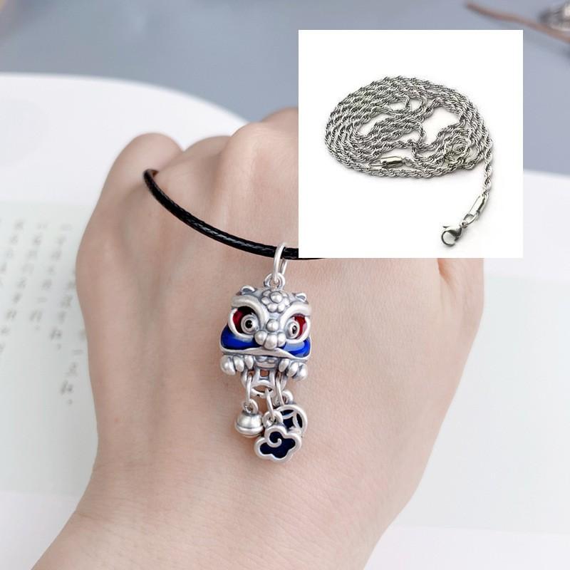 Chinese Lion Dance Pendant Necklace With Tassel Bell Coin Charm Unisex Vintage Style Jewelry