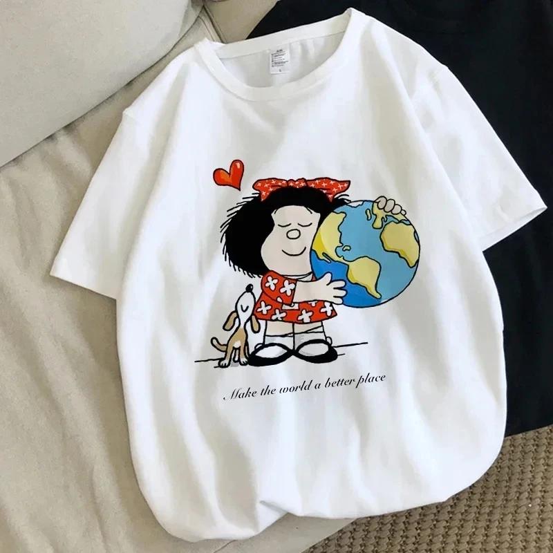 Harajuku Fun Cartoon Mafalda Kawaii Pattern Printed T-shirt Summer Cotton T-shirt Fashion Trend Top Harajuku Cotton Street Wear