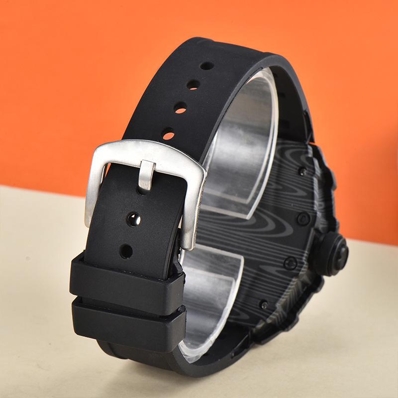 Vibrant Wine Barrel Shape Quartz Watch with Carbon Fiber Hollow Design for Men