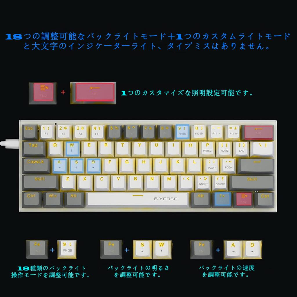 Mechanical Keyboard 61 Keys Gaming Keyboard with Blue Axis Yellow LED Backlight Small Compact Keyboard USB Wired English Layout Compatible with Gaming