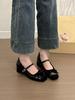 Gentle School Girl! Temperament Splicing Bow Mary Jane Shoes Women's Autumn Versatile Thick Heel Single Shoes