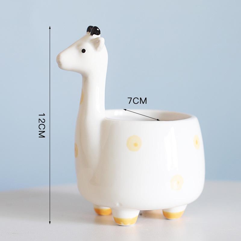 Ceramic Animal Potted Creative Cute Animal Succulent Plant Small Flower Pot Cute Desktop Art Ornaments Giraffe Panda Flower Vase