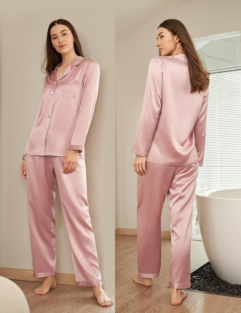 LilySilk Silk Pajama Premium Perfect OEKO Certified Pink Size Women's Set, 100% Silk, Gift, Comfortable, [Popular Design/Rose M/Japanese L]