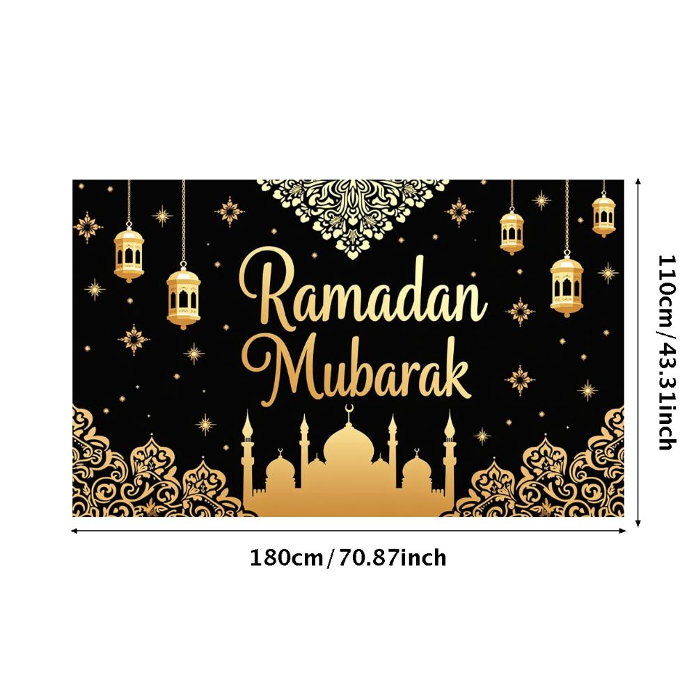 Ramadan Mubarak Banner Backdrop Lanterns Crescent Stars Mosque Party Celebration Ramadan Kareem Photography Decorations Props