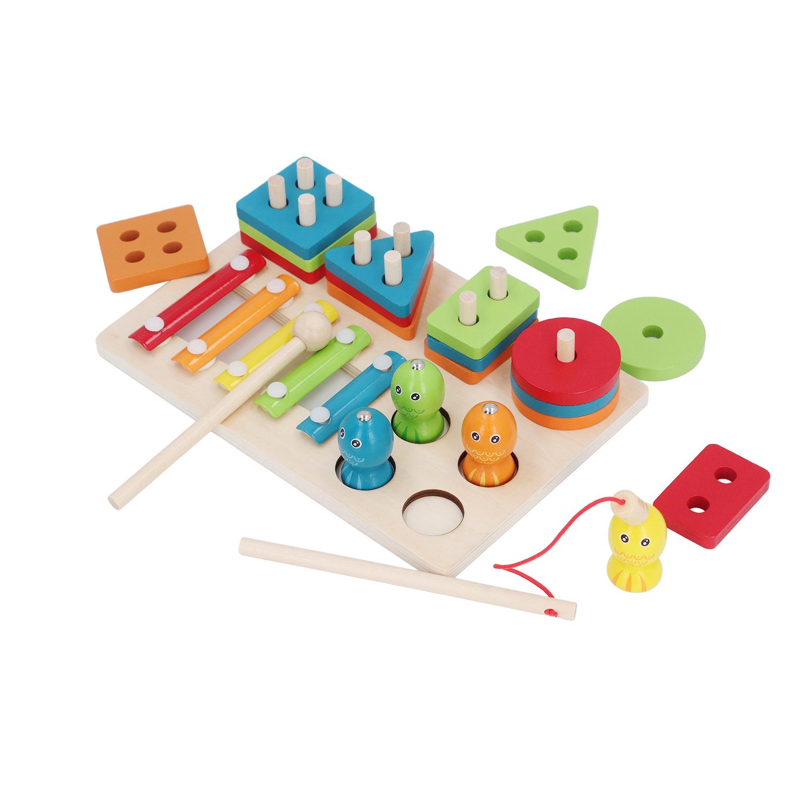 

3 in 1 Wooden Sorting and Stacking Toy Magnetic Fishing Game Xylophone Music Instrument Montessori