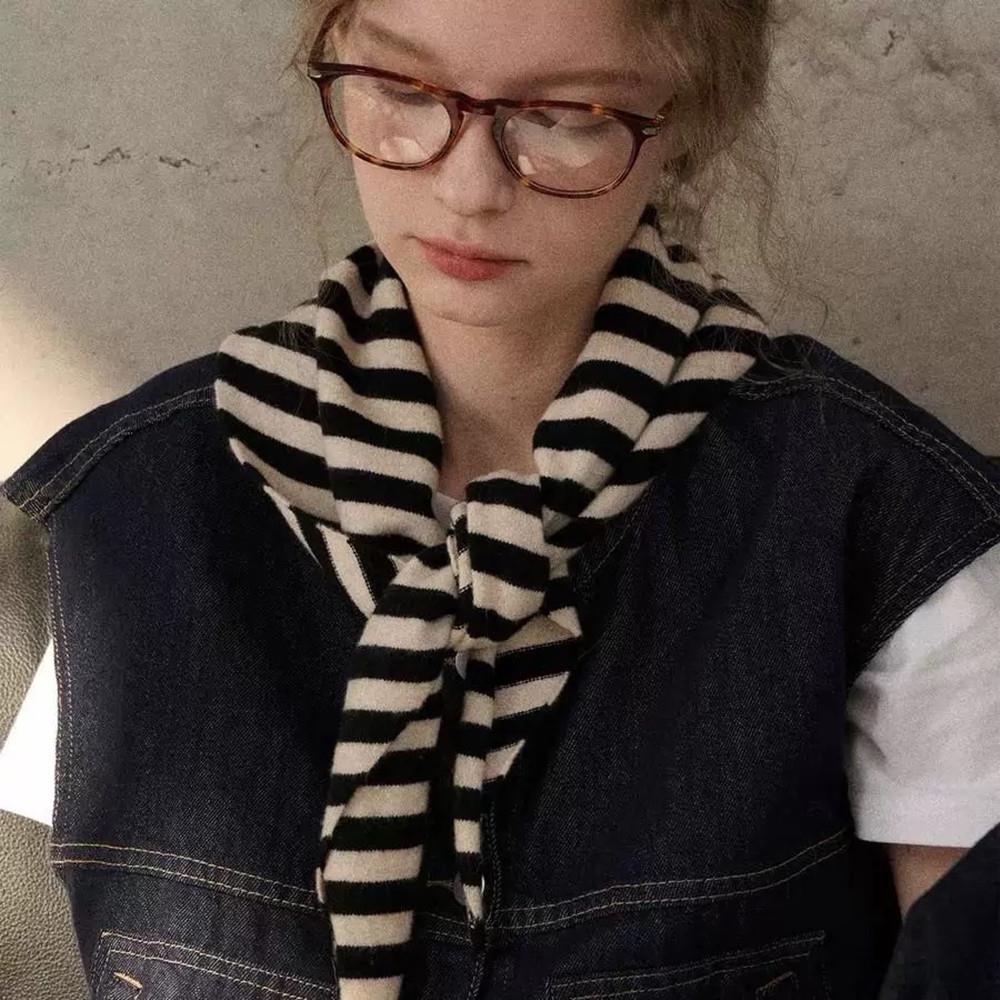 Versatile Striped Wool Knitted Triangle Scarf Women Fashion Wool Scarf Shawl Winter Warm Soft Knitted Hood Scarf Shawl Neck Wrap
