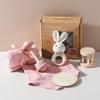 6Pc Baby Bath Set Reversible Cotton Bath Towel Wooden Jingle Toy Crochet Cartoon Animal Rattle Wood Teether Baby'S Birth Gift