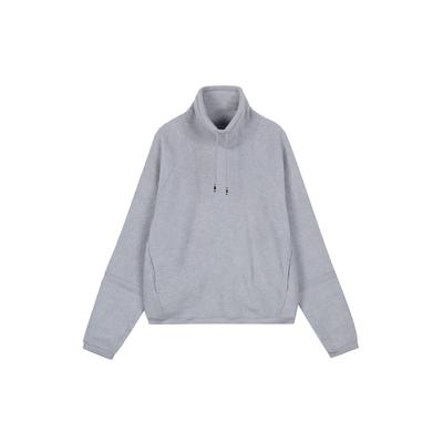 Solid Color Logo Patch High Neck Pullover Fleece Long Sleeve Sweatshirt Women Sweatshirt Light-Gray BV5286-059