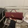 Solid color crocodile pattern dinner bag new baguette bag diagonal lock horizontal handbag shoulder messenger bag women's bag
