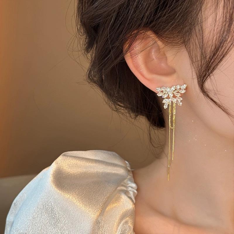 Women's High-End Luxury Butterfly Long Tassel Stud Earrings - Unique 2024 Style.