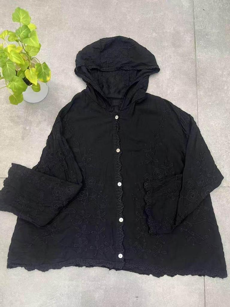 Women's Summer Hooded Cardigan: Exquisite Embroidery, Breathable, Sun-Protective, Skin-Friendly, High-Quality, Nine-Point Sleeves.