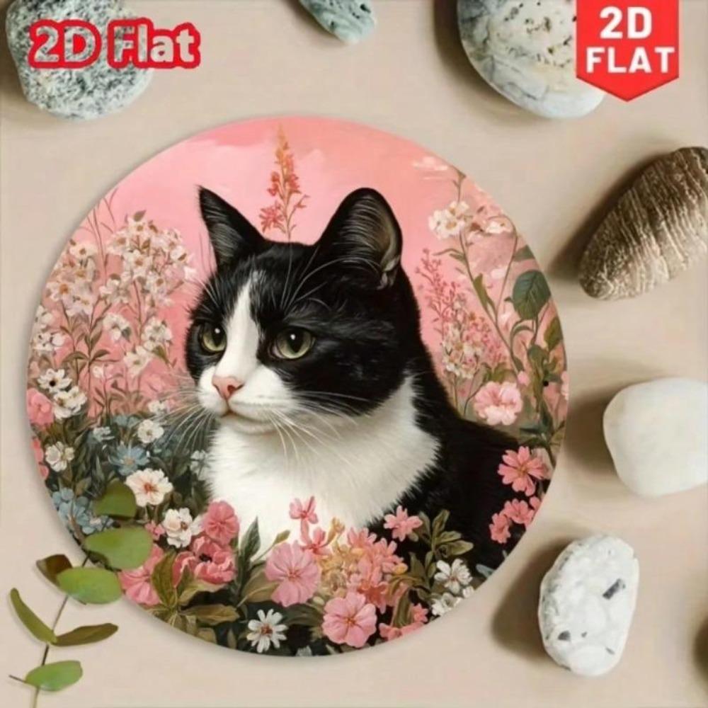 Vintage Floral Cat Metal Sign Wall Art Home Kitchen Decor Gift