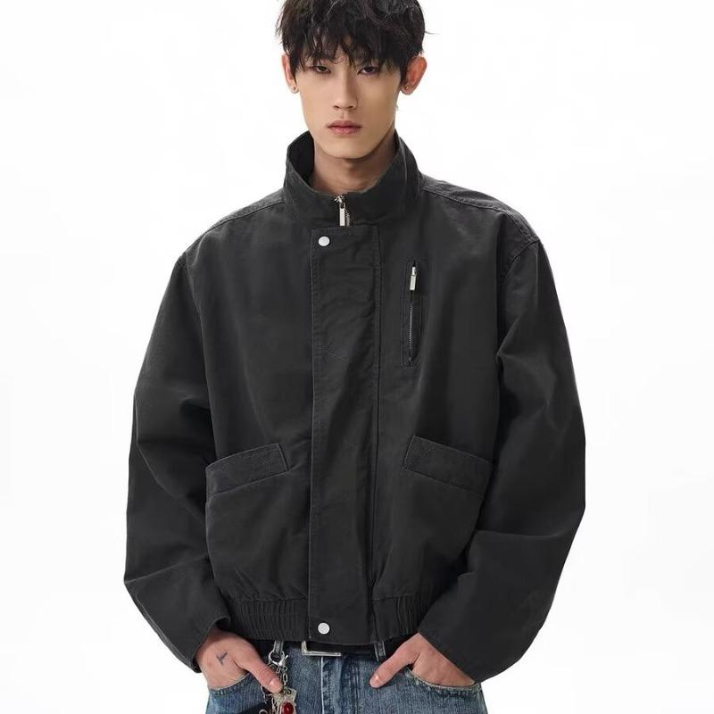 

Мужская весенняя ретро холщовая куртка свободного кроя со стойкой L чёрный