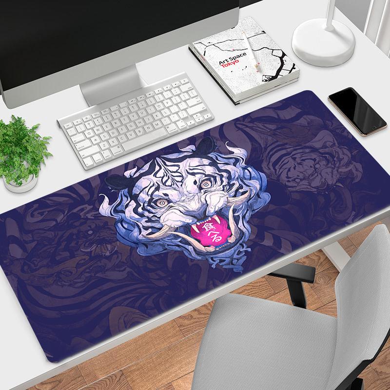Tappetino Per Mouse Grande 80x40 Cm – Motivo Onde Giapponesi Bianco E Nero, Base In Gomma, Bordi Cuciti Per Scrivania E Gaming