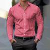 Mode Vår och Höst Herr Business Casual Skjorta-Knäppning Långärmad Formell och Vardaglig Kontorsskjorta Horisontella Ränder -Säsongsbetonad