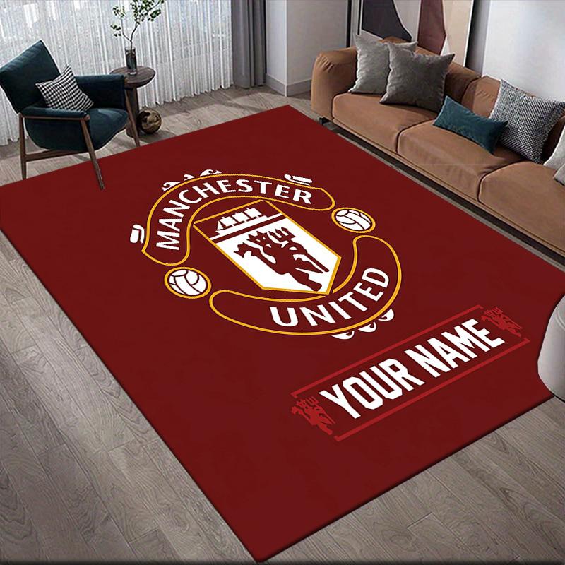 Custom Name Manchester United Flannel Pattern Square Carpet,Area Rug,Carpet Rug for Living Room Bedroom Sofa Playroom Decor,Non-slip Floor Mat