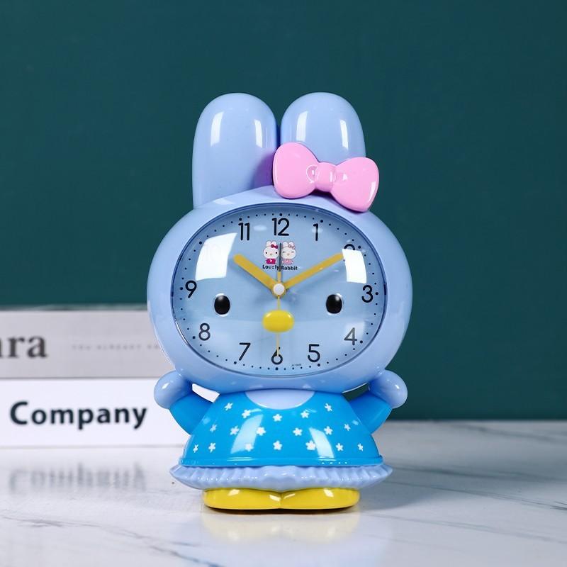 Children's Cute Cartoon Rabbit Dual Music Alarm Clock Home Bedside Silent Sweep Second Snooze Night Light Clock Electronic