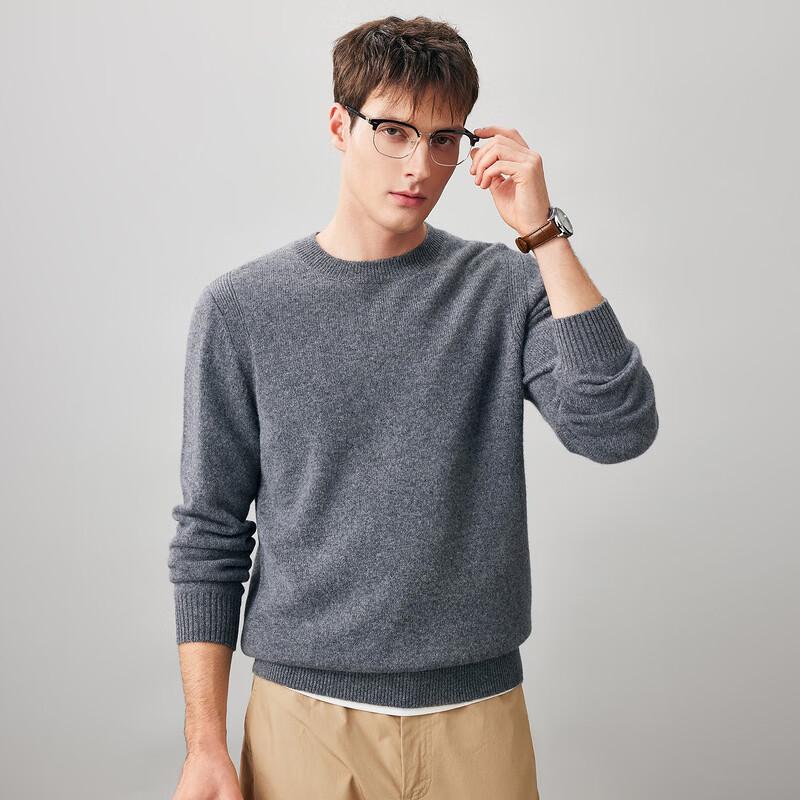 Men's 100% Wool Round Neck Thick Knitted Sweater